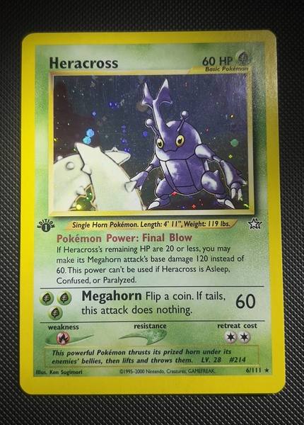 Heracross, Neo Genesis 1st Edition 6/111, second angle showing the holo pattern